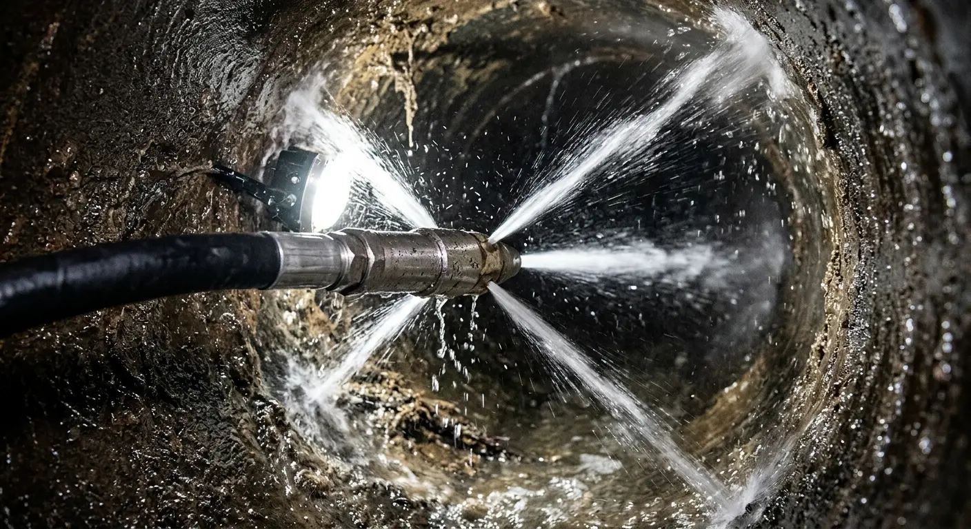 High-pressure hydro jetting nozzle cleaning sewer pipe for Storm Drain Cleaning in Contra Costa Centre